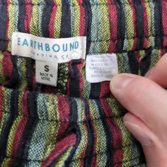 Earthbound Trading Co Striped Cotton Pants Women's S Nepal Elastic Waist Hippie - Picture 8 of 10